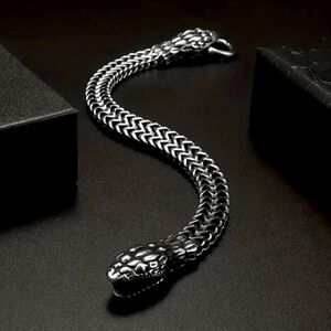 SALE Silver Goth Industrial Ouroboros Snake Bracelet